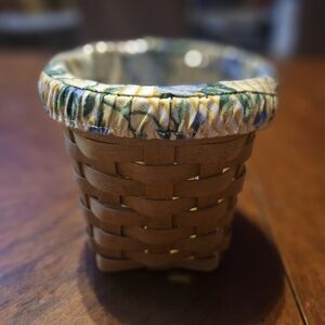 Longaberger Tan Woven Basket with Green Floral Liner